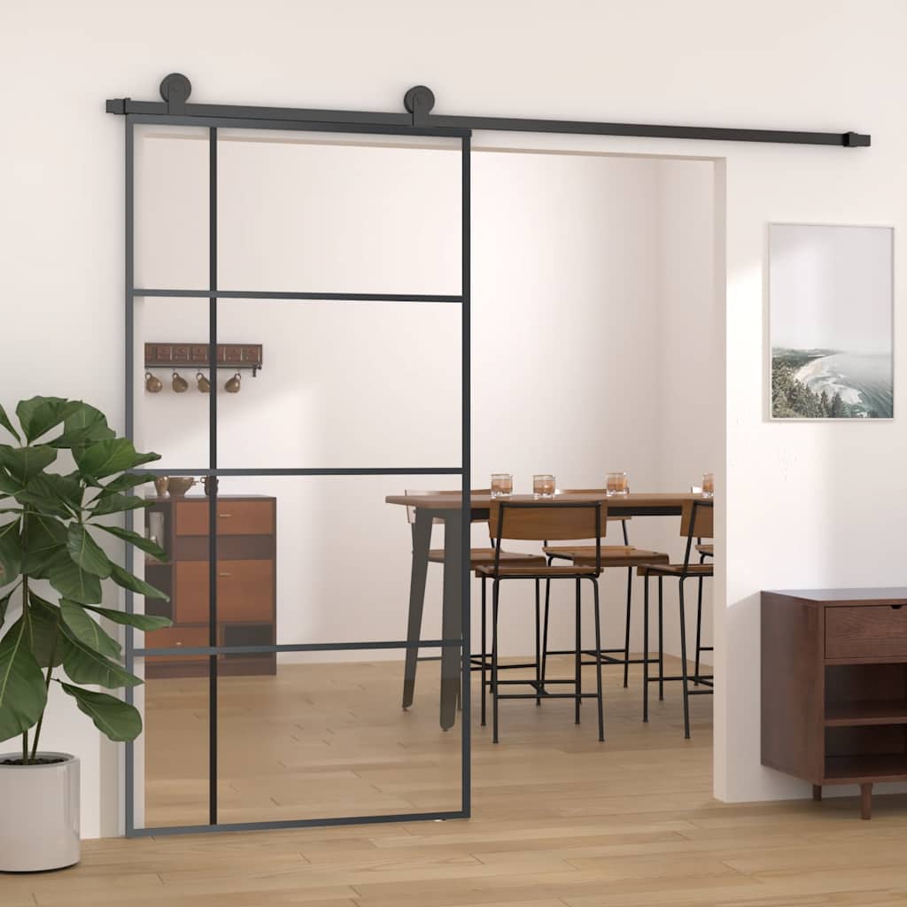 Skyvedør ESG-glass og aluminium 102,5x205 cm svart