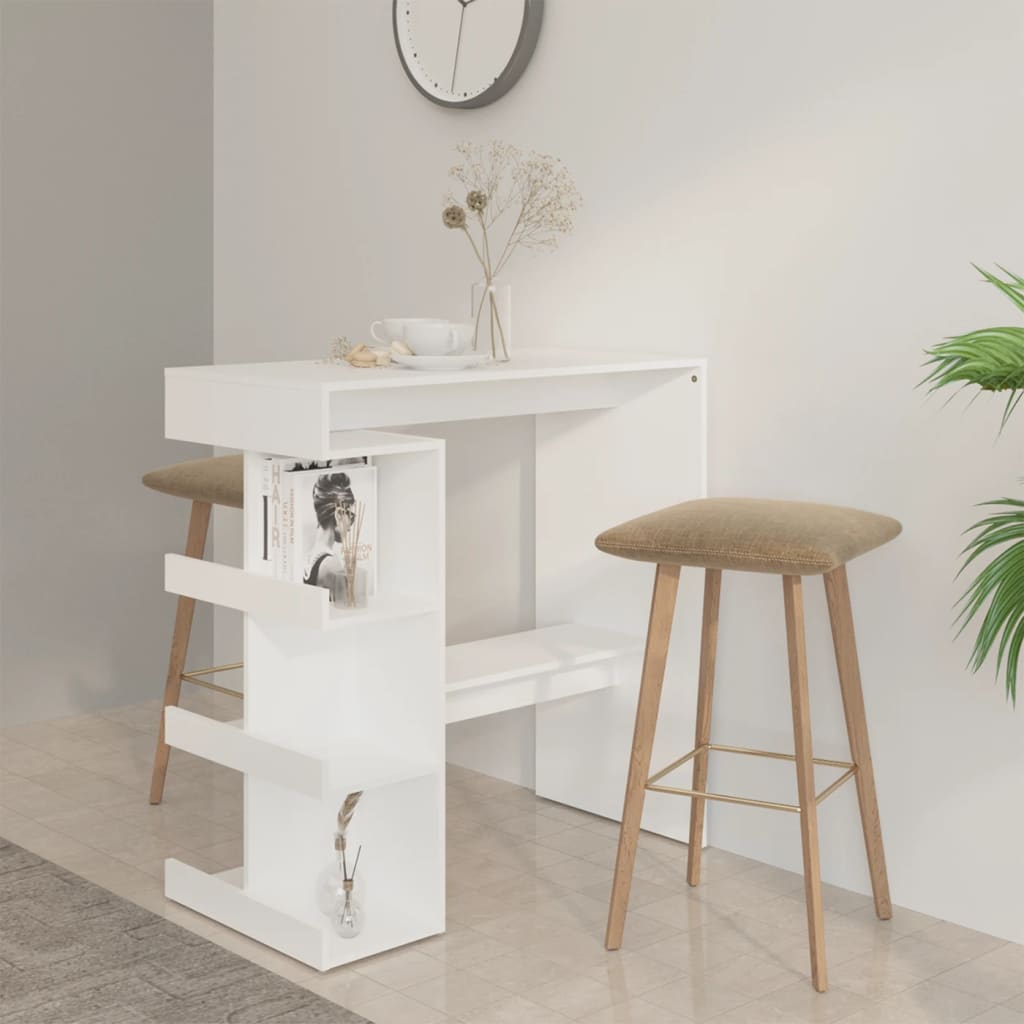 Barbord med oppbevaring hvit 100x50x101,5 cm konstruert tre