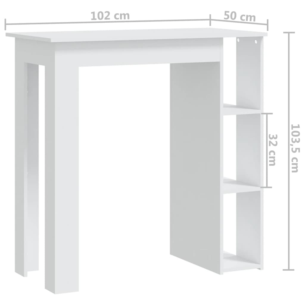 Barbord med hylle hvit 102x50x103,5 cm konstruert tre