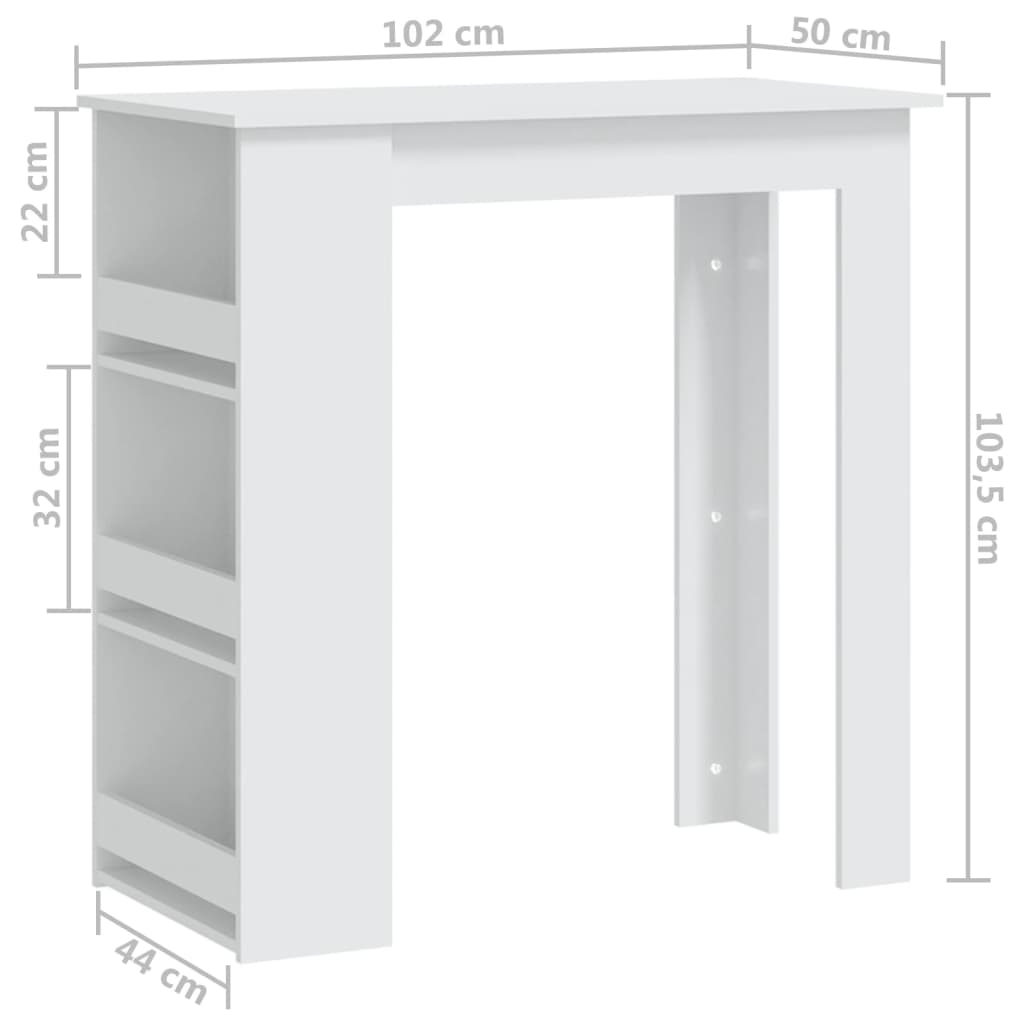 Barbord med oppbevaring hvit 102x50x103,5 cm konstruert tre