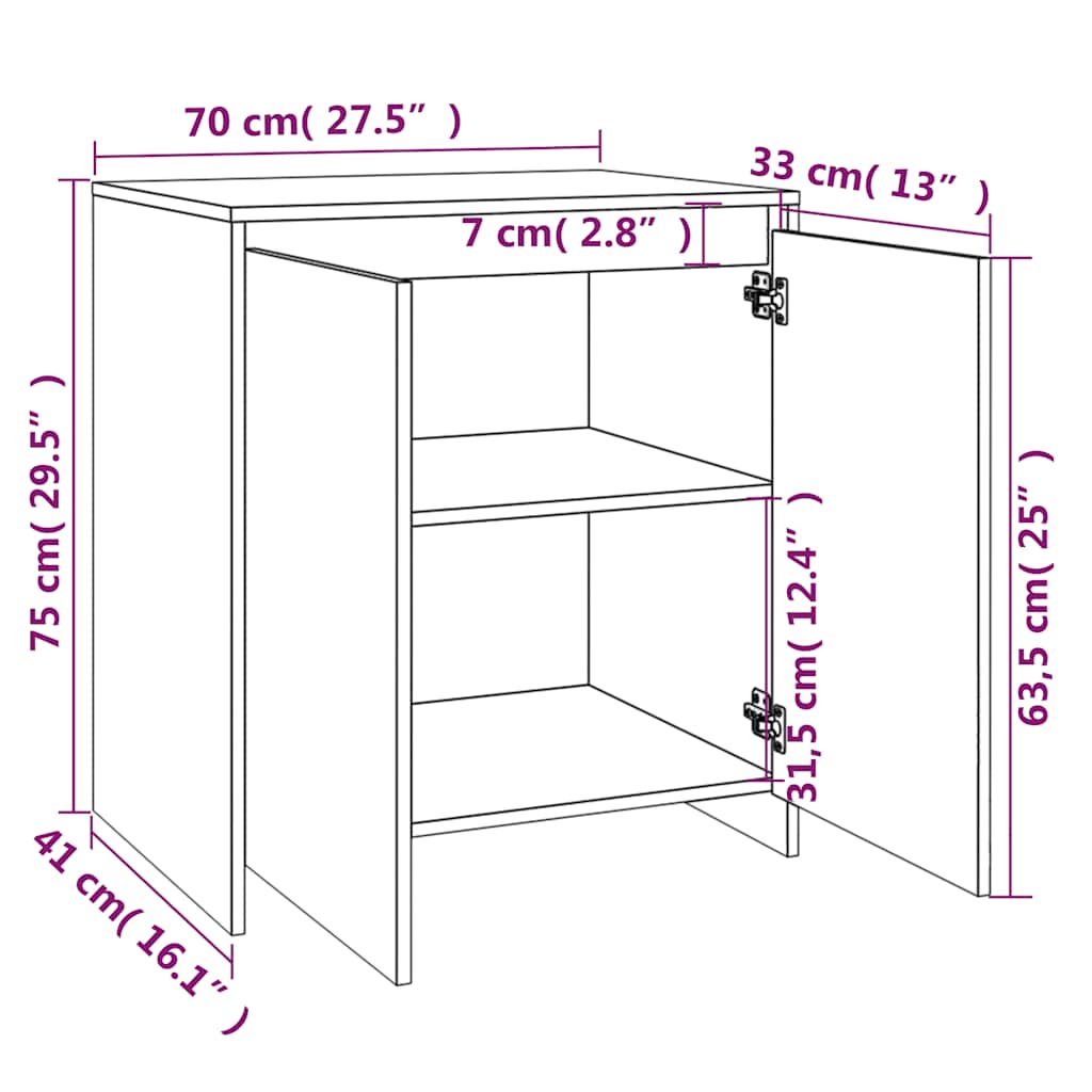 Skjenk hvit 70x41x75 cm konstruert tre