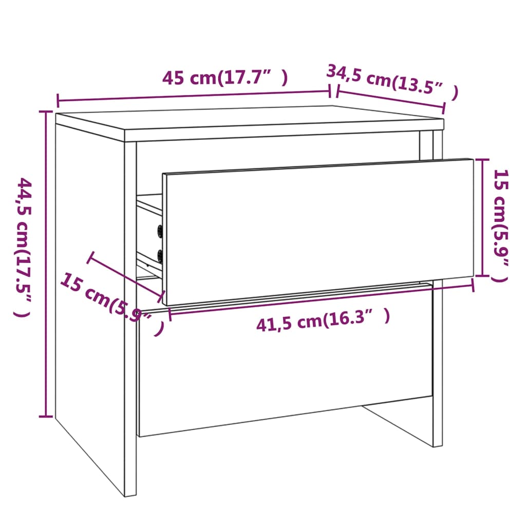 Nattbord 2 stk sonoma eik 45x34,5x44,5 cm konstruert tre