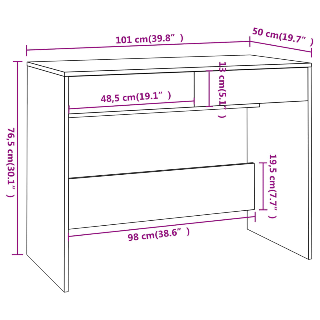 Skrivebord røkt eik 101x50x76,5 cm sponplate