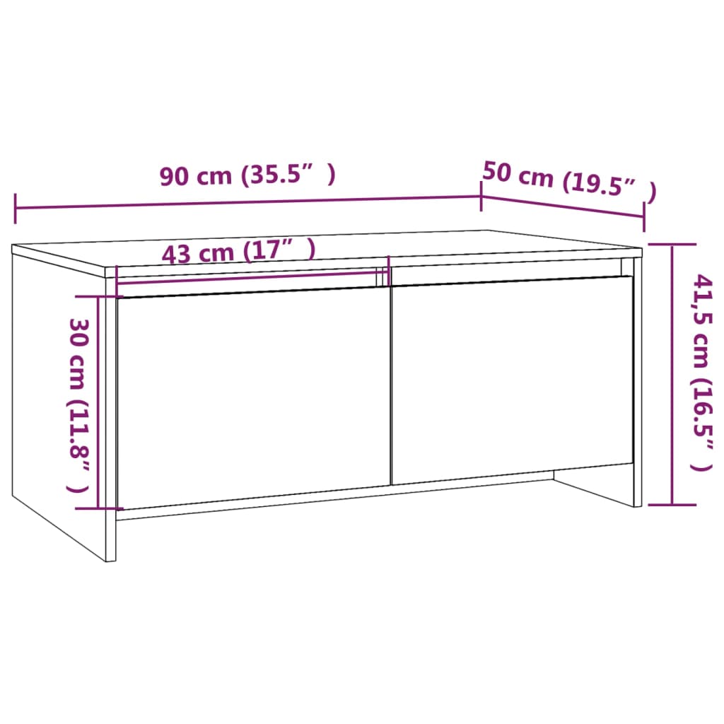 Salongbord sonoma eik 90x50x41,5 cm konstruert tre