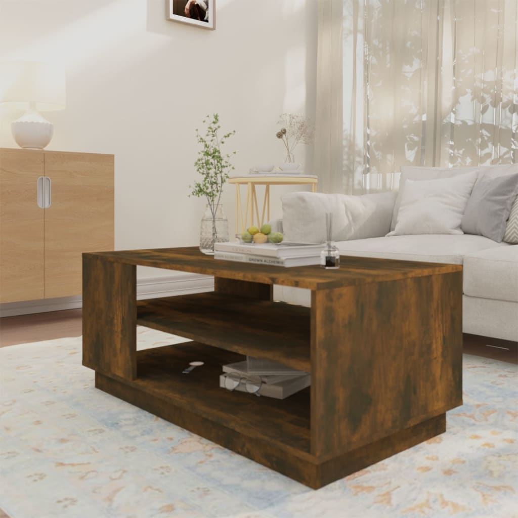 Salongbord røkt eik 102x55x43 cm konstruert tre
