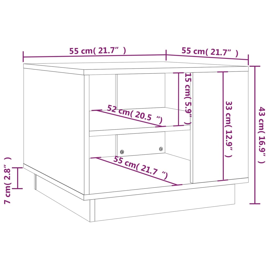 Salongbord røkt eik 55x55x43 cm konstruert tre