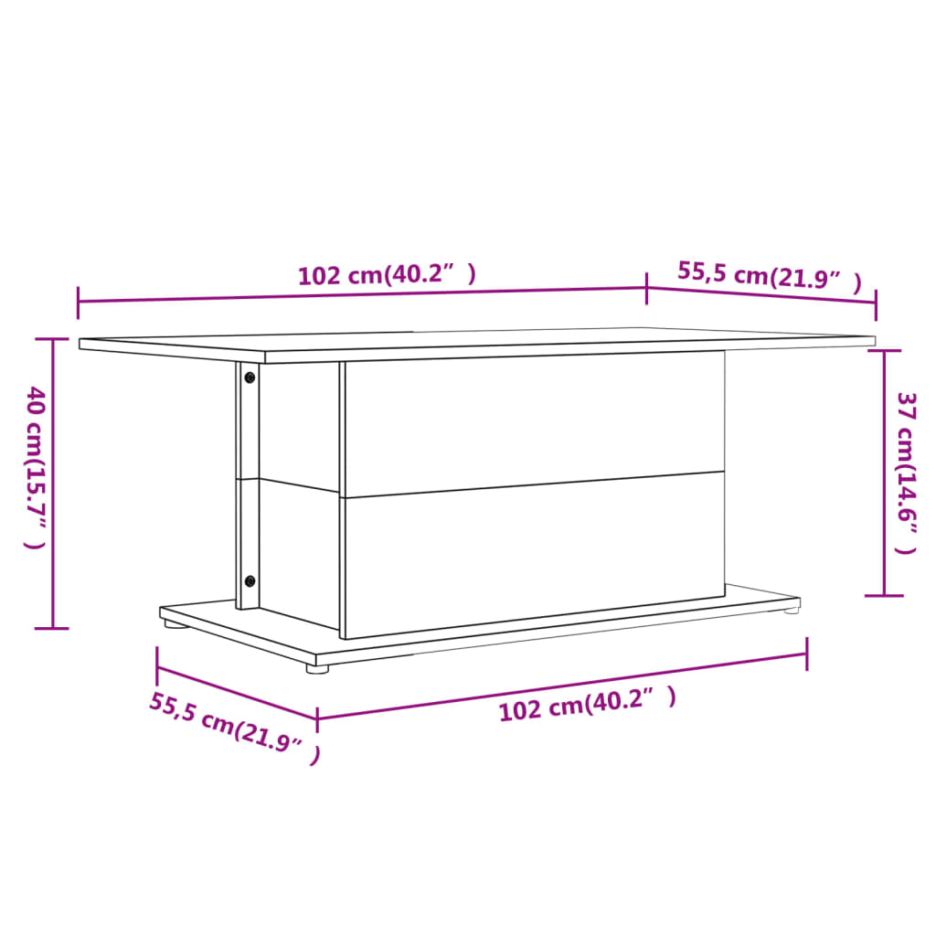 Salongbord røkt eik 102x55,5x40 cm konstruert tre
