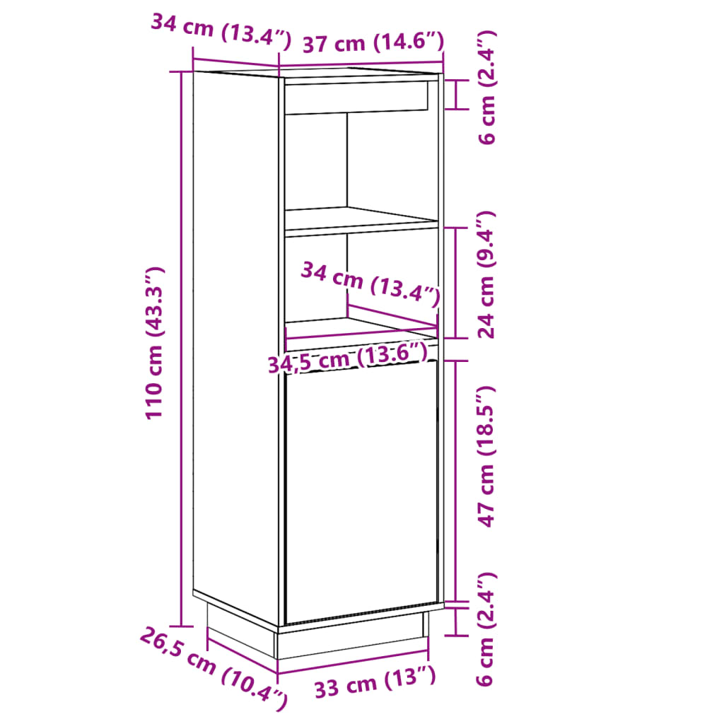 Highboard 37x34x110 cm heltre furu