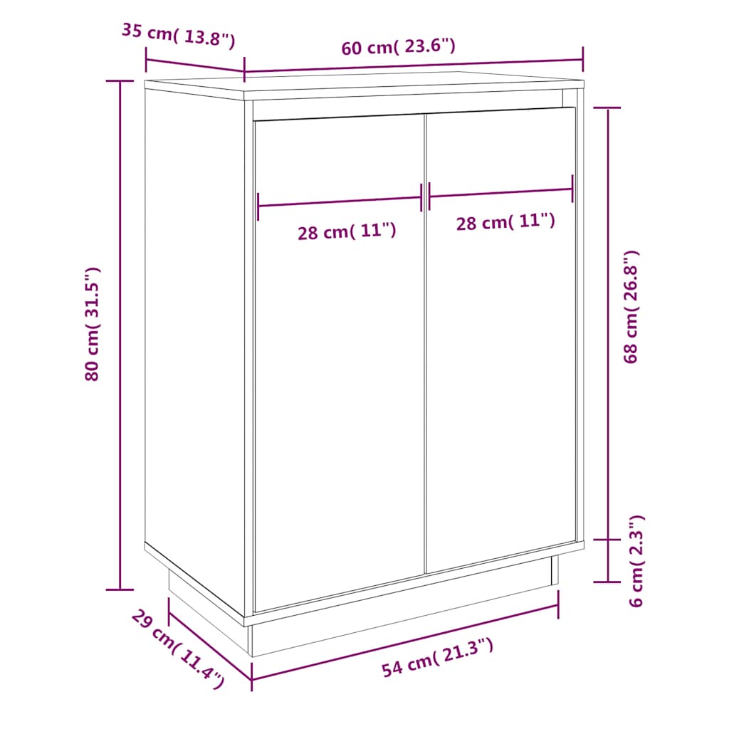 Skoskap 60x35x80 cm heltre furu vidaXL
