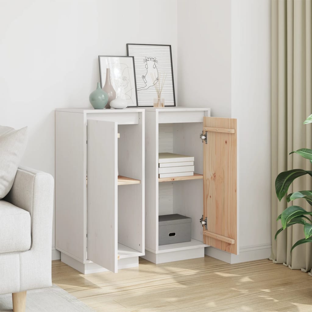Skjenker 2 stk hvit 31,5x34x75 cm heltre furu