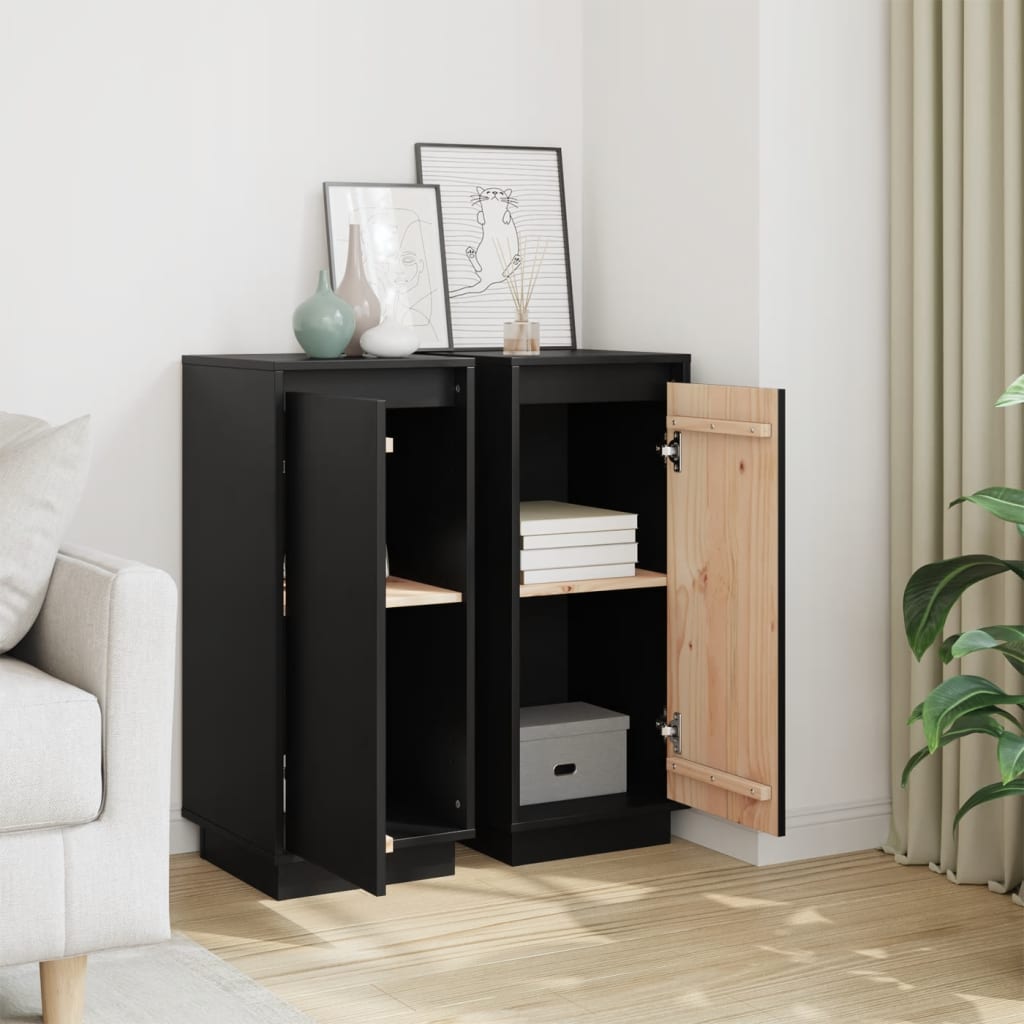 Skjenker 2 stk svart 31,5x34x75 cm heltre furu