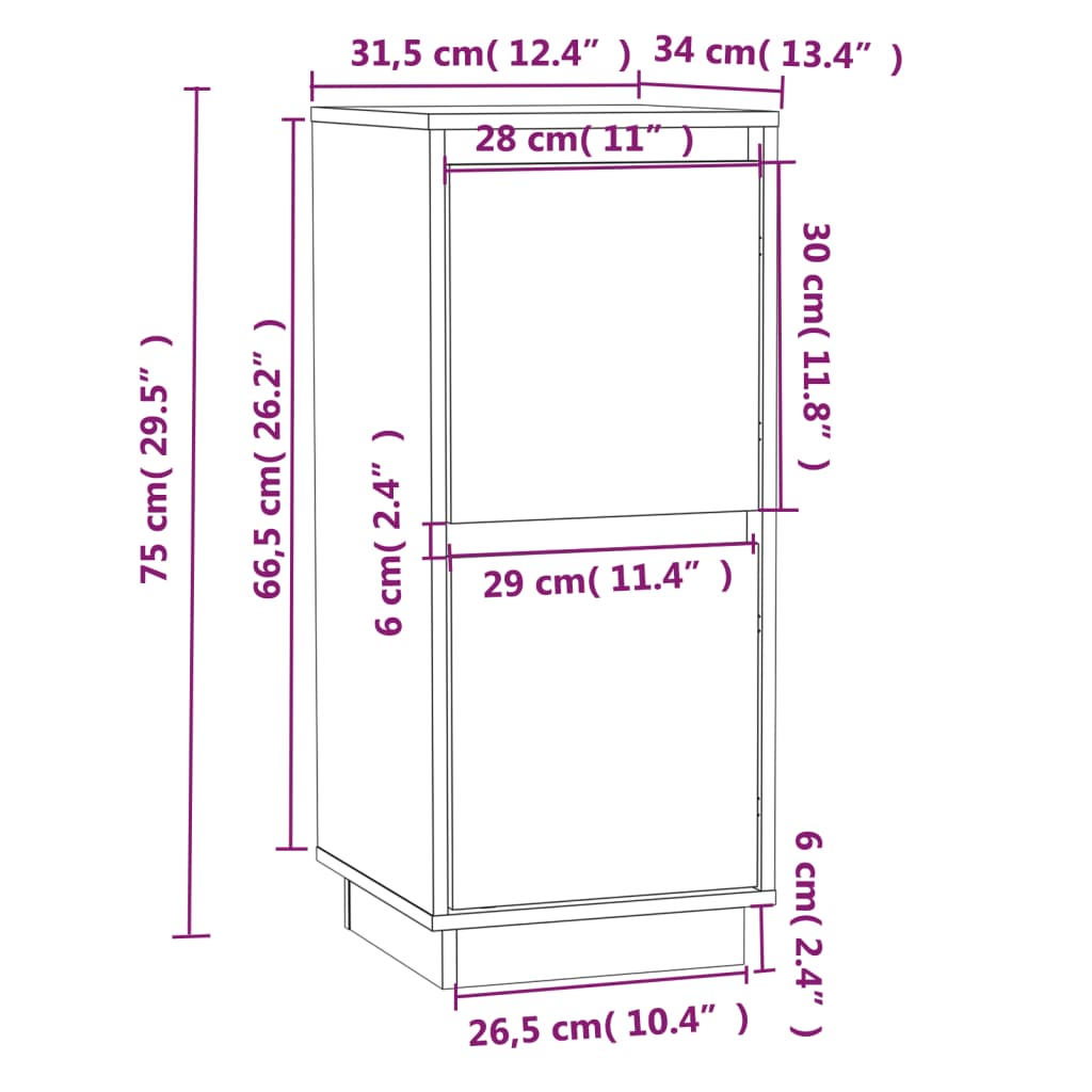 Skjenker 2 stk 31,5x34x75 cm heltre furu