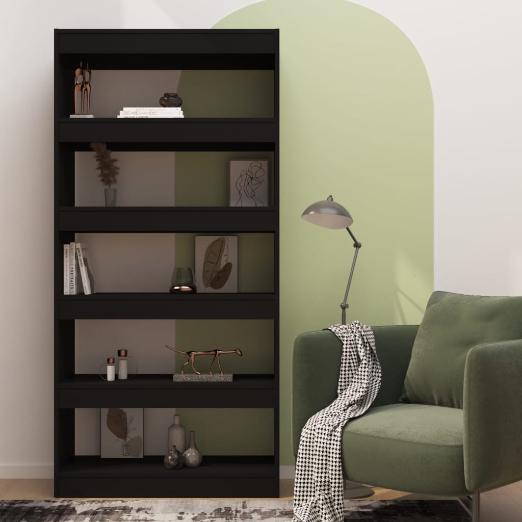Bokhylle/romdeler svart 80x30x166 cm konstruert tre