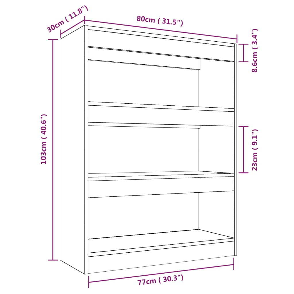 Bokhylle/romdeler røkt eik 80x30x103 cm konstruert tre