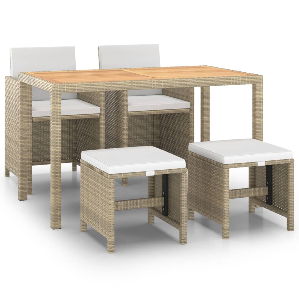 Hagespisegruppe med puter 5 deler polyrotting beige vidaXL