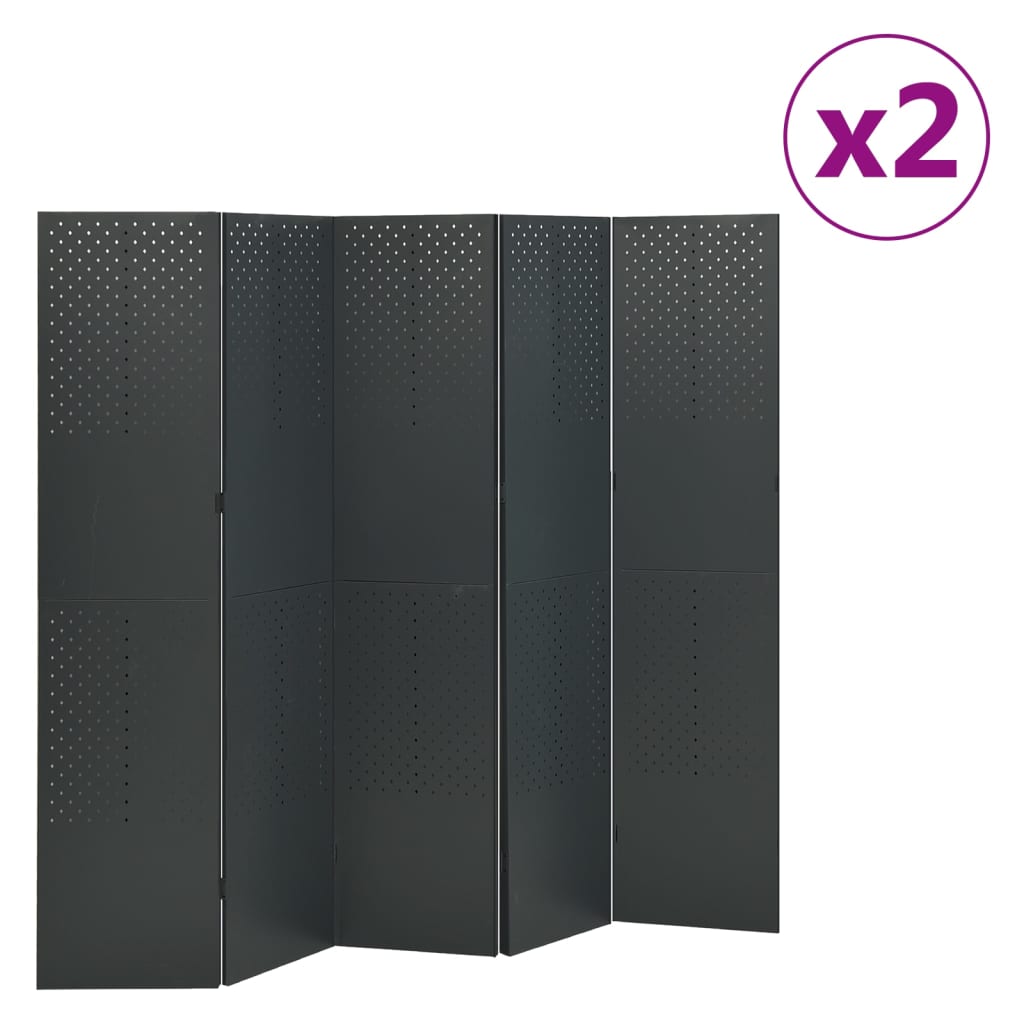 Romdeler 5 paneler 2 stk antrasitt 200x180 cm stål