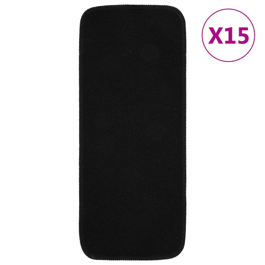 Sklisikre trappematter 15 stk 60x25 cm Svart rektangulær