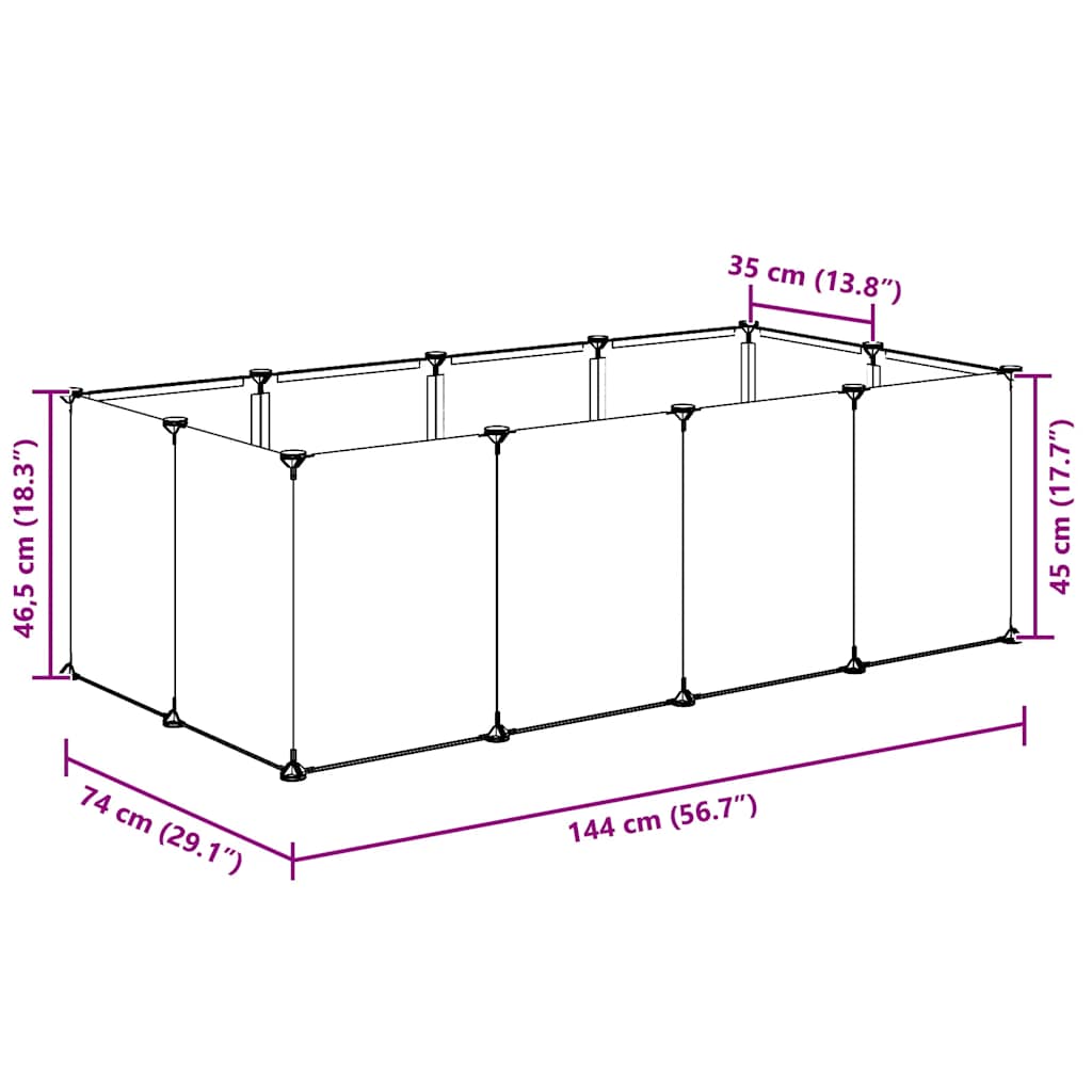 Smådyrbur svart 144x74x46,5 cm PP og stål