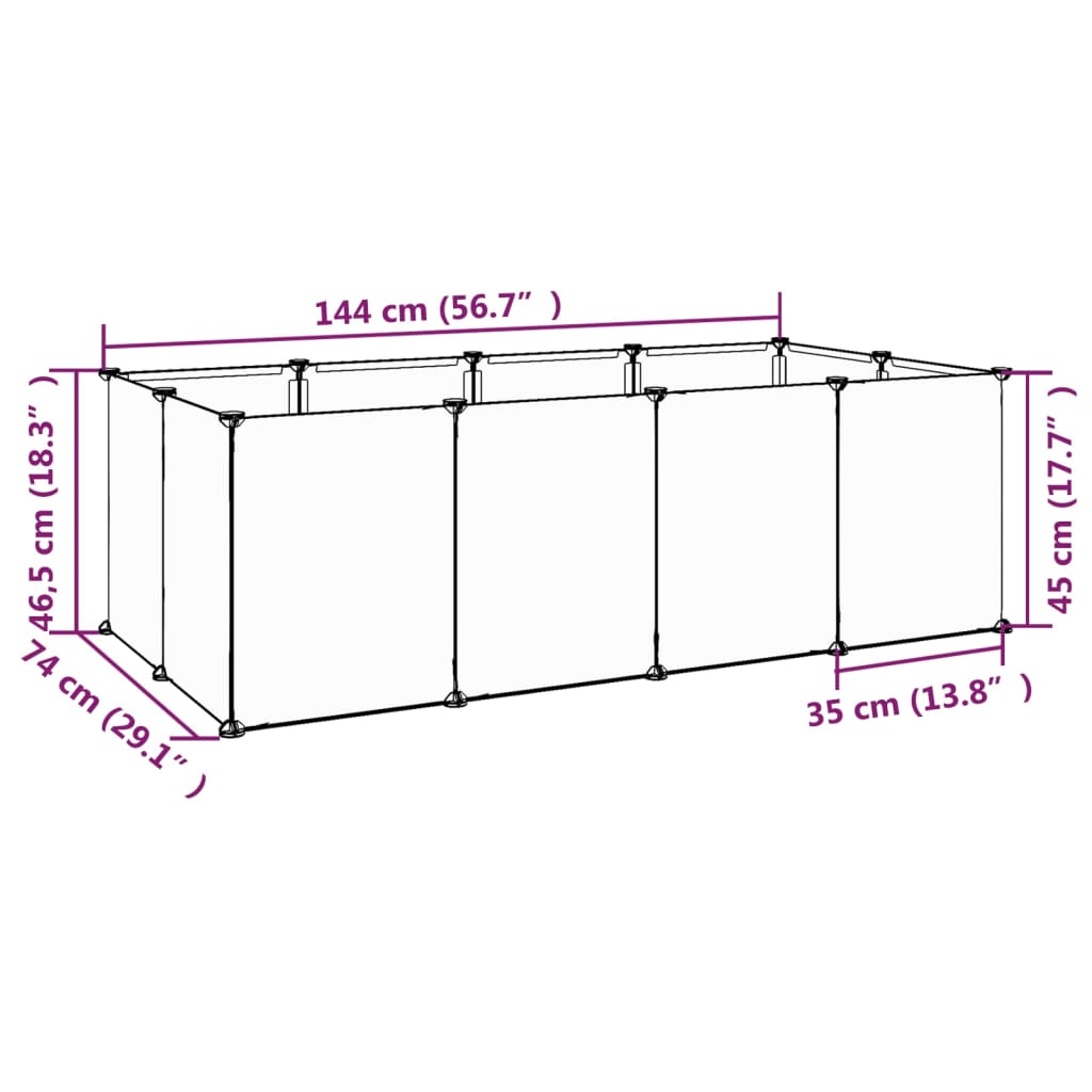 Smådyrbur gjennomsiktig 144x74x46,5 cm PP og stål