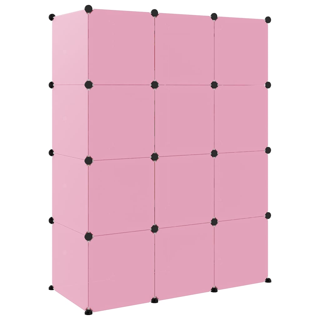Oppbevaringshylle med 12 kuber rosa PP