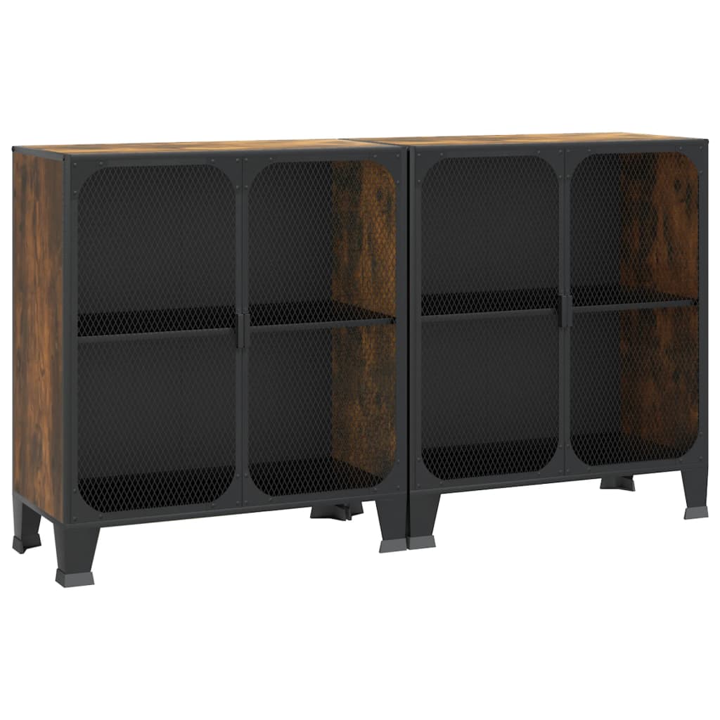 Oppbevaringsskap 2 stk rustikk brun 72x36x82 cm metall og MDF