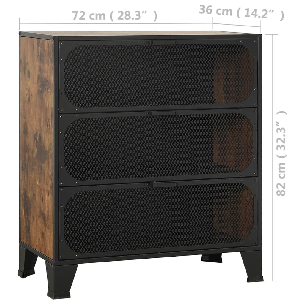 Oppbevaringsskap 2 stk rustikk brun 72x36x82 cm metall og MDF