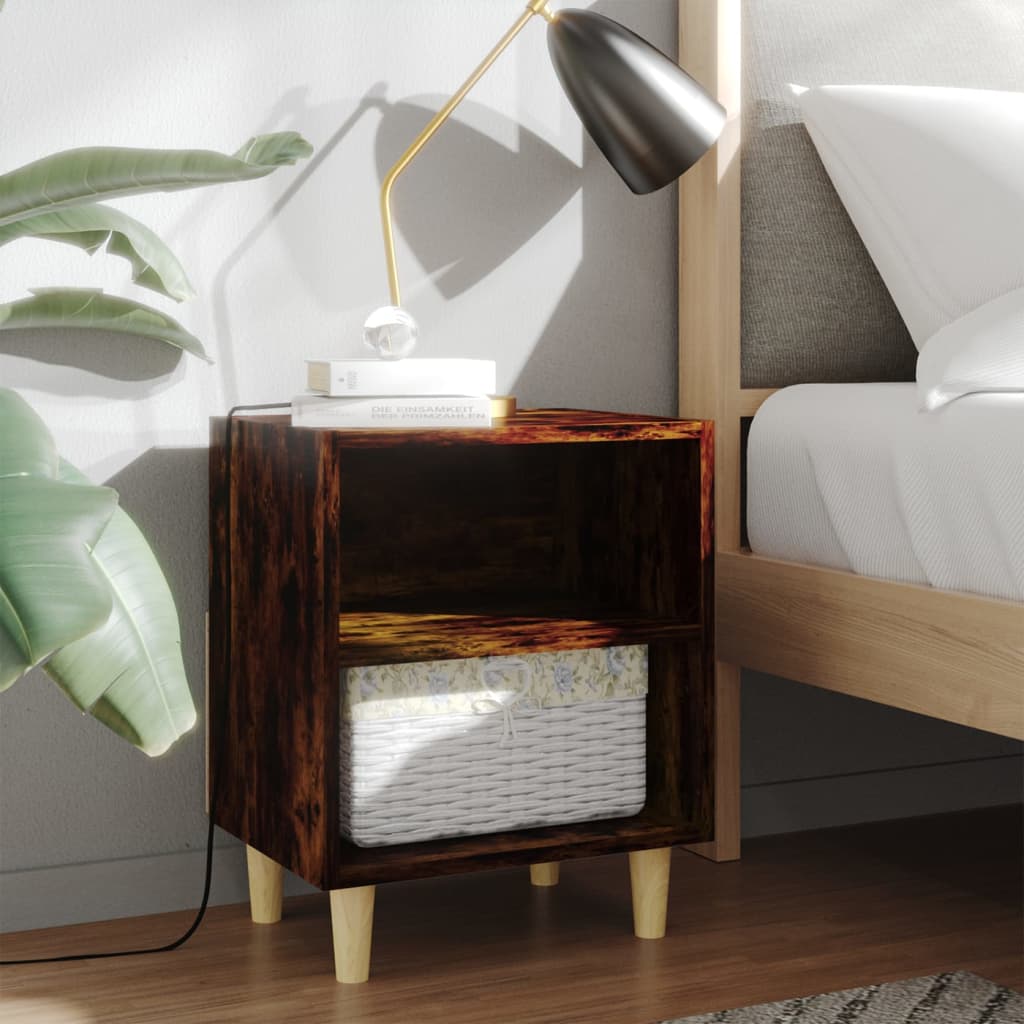 Nattbord med ben i heltre 2 stk røkt eik 40x30x50 cm