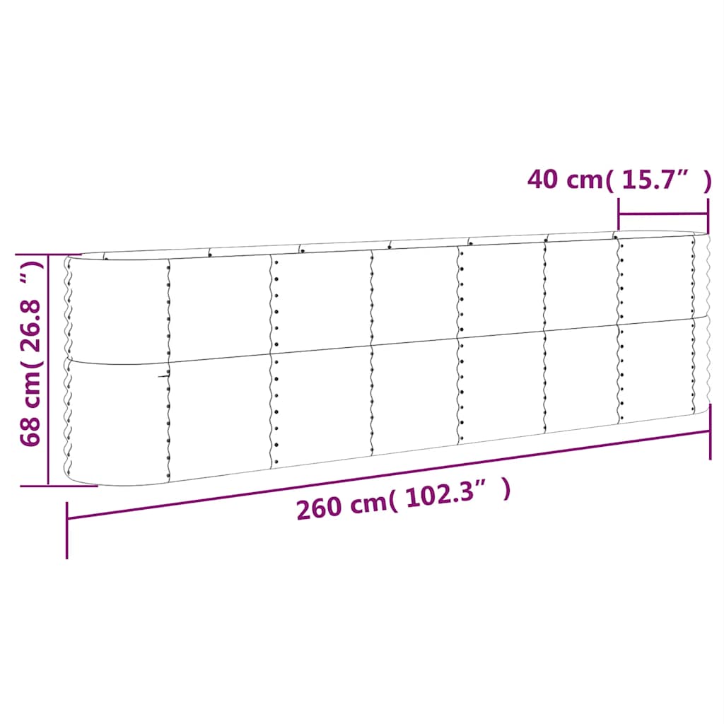Høybed galvanisert stål 260x40x68 cm antrasitt