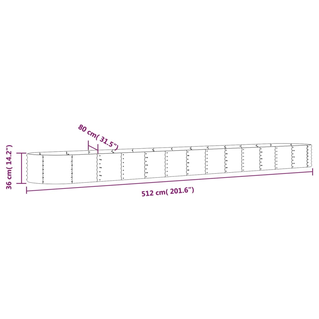 Høybed galvanisert stål 512x80x36 cm brun