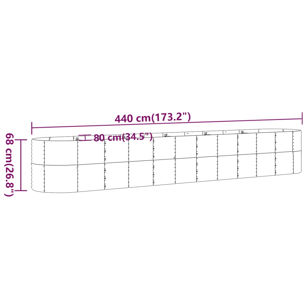Høybed galvanisert stål 440x80x68 cm antrasitt