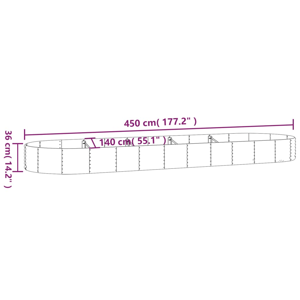 Høybed galvanisert stål 450x140x36 cm brun