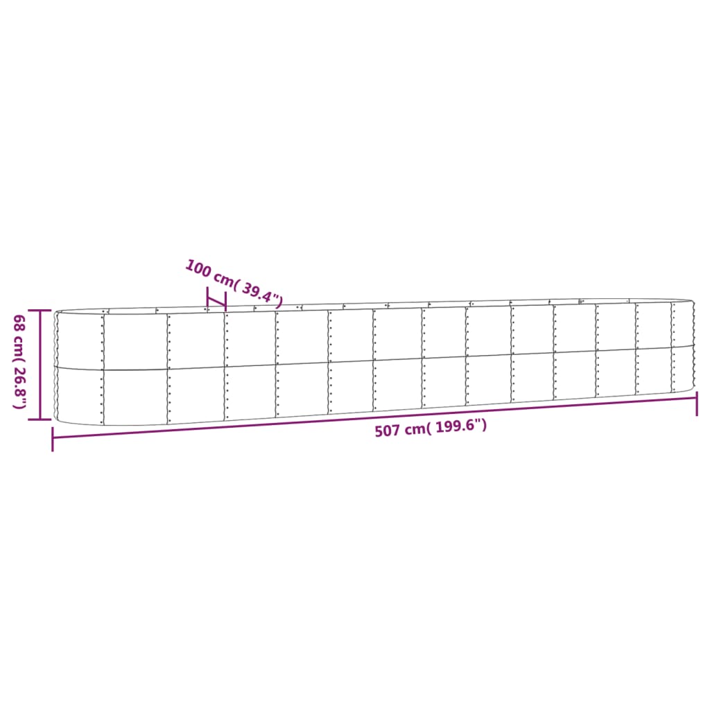 Høybed pulverlakkert stål 507x100x68 cm grå