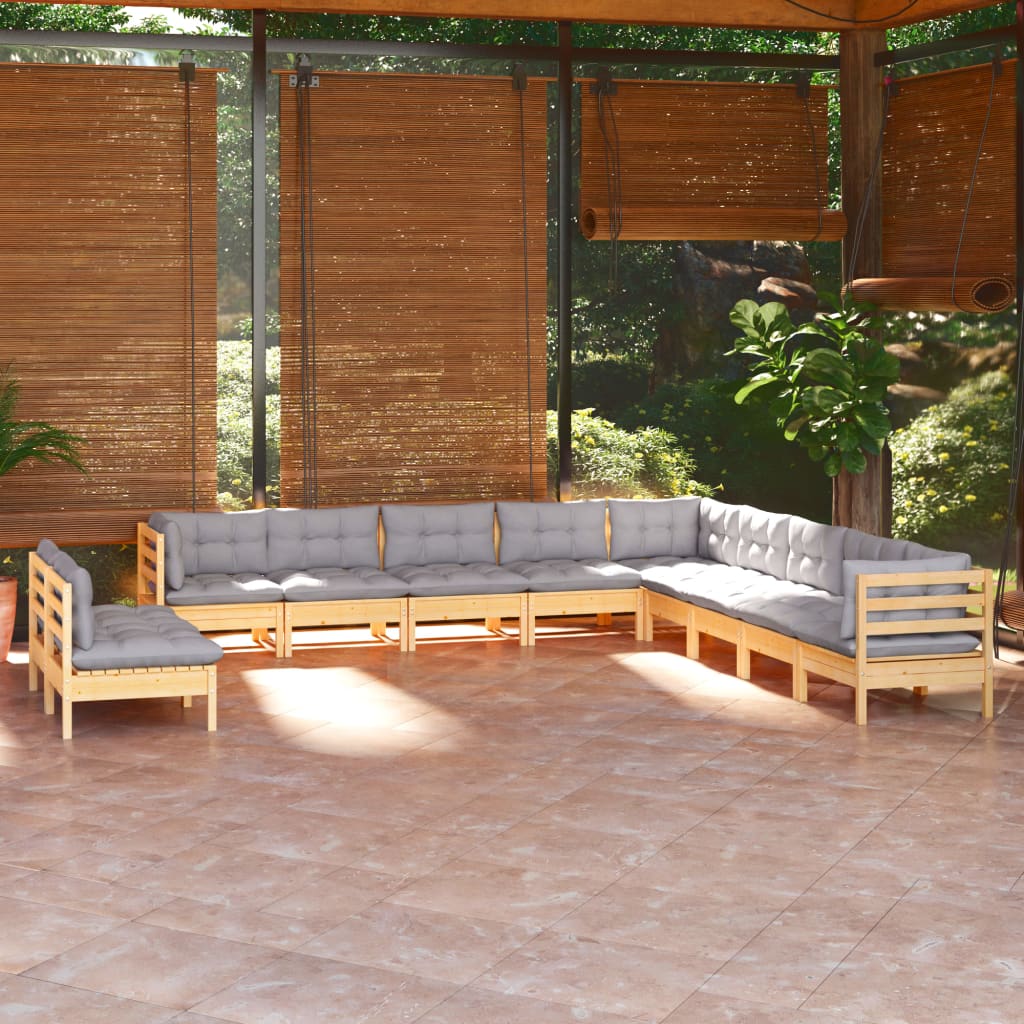 Hagesofagruppe med grå puter 11 deler heltre furu