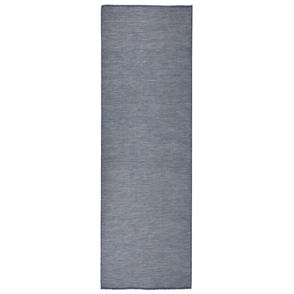 Utendørs flatvevd teppe 80x250 cm blå