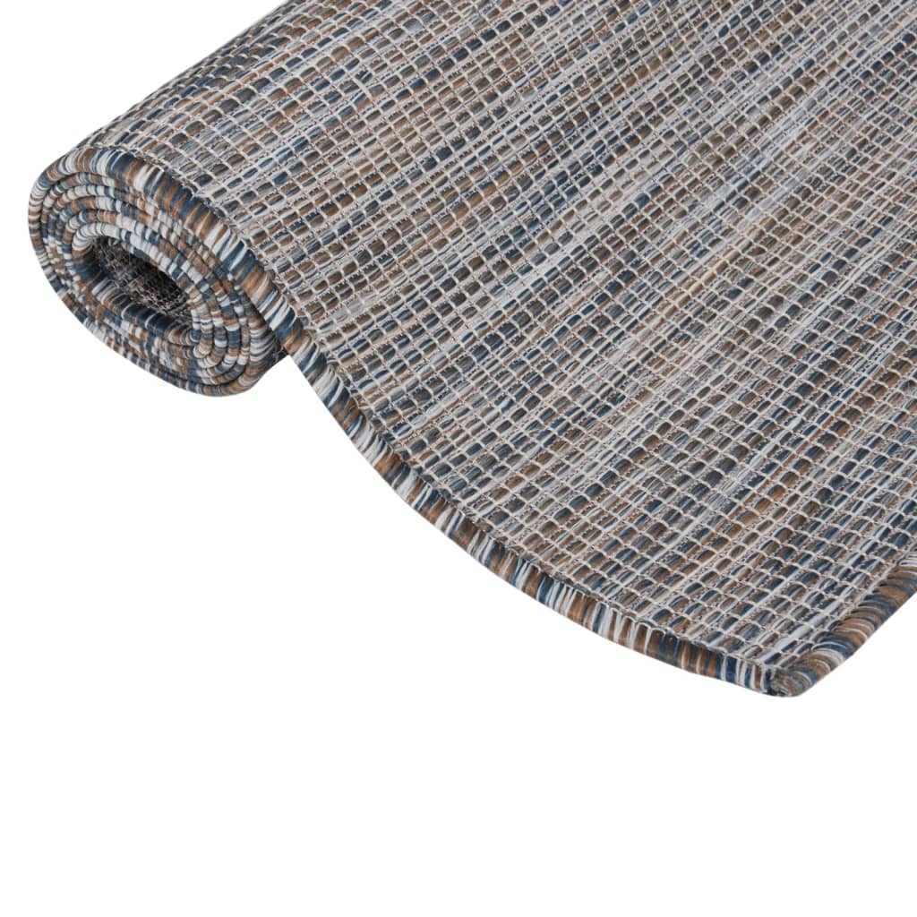 Utendørs flatvevd teppe 80x150 cm brun og blå