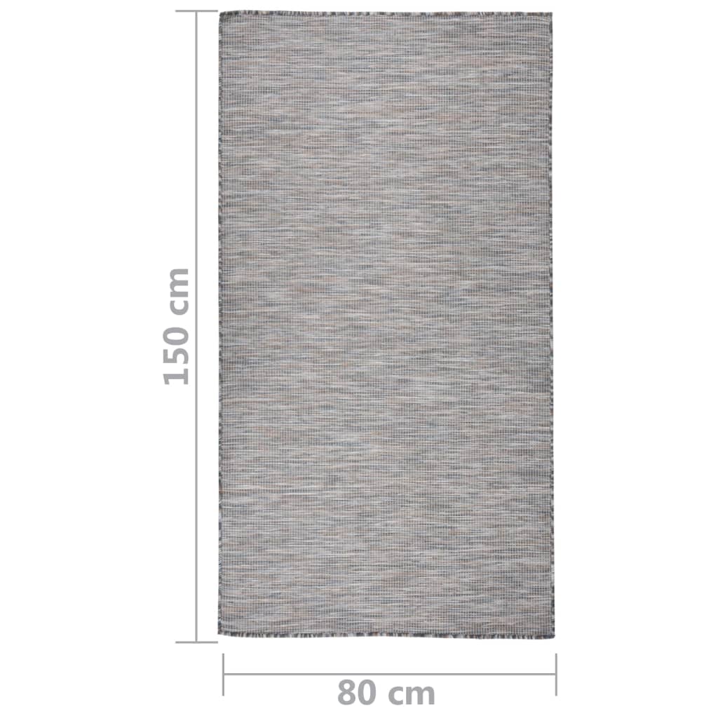 Utendørs flatvevd teppe 80x150 cm brun og blå