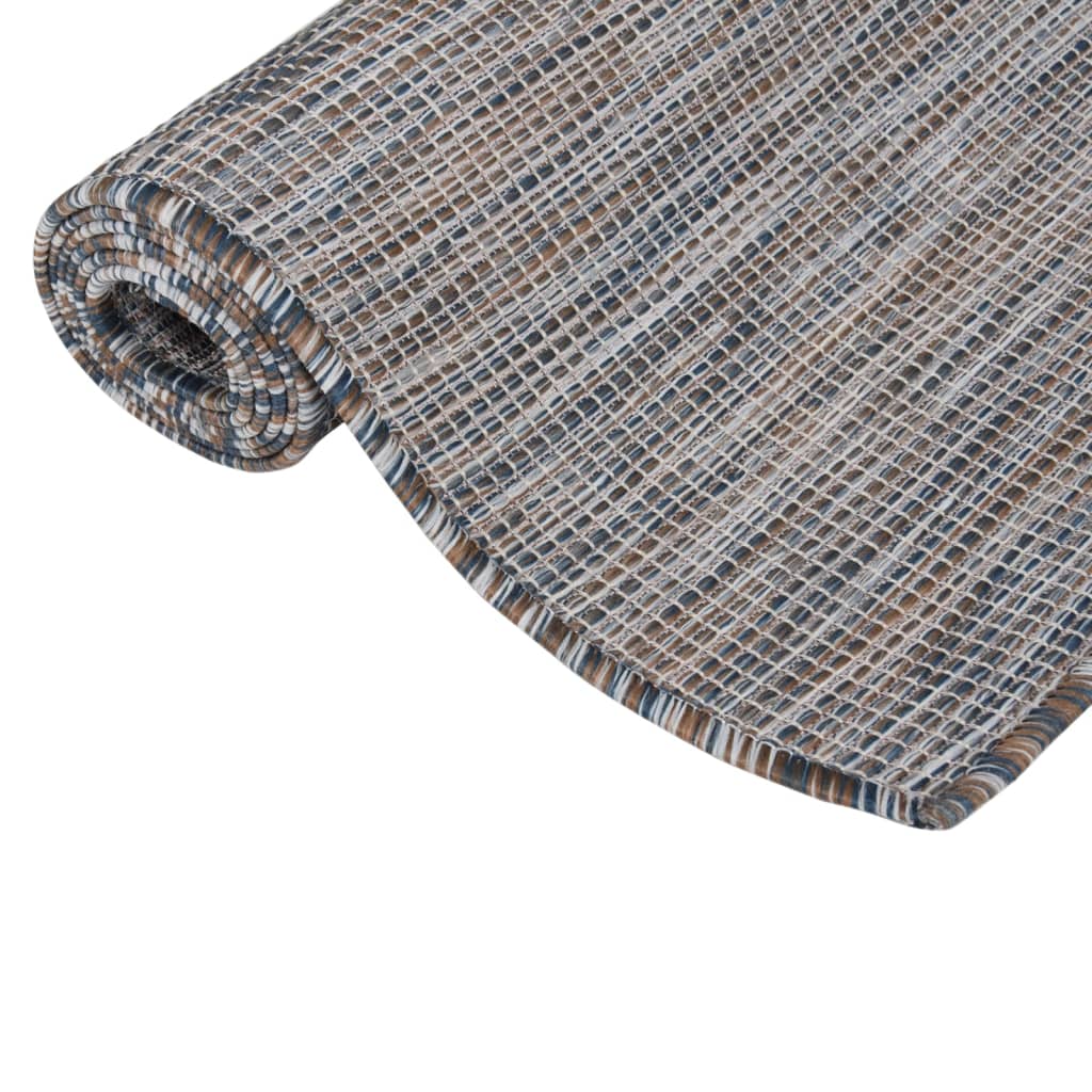 Utendørs flatvevd teppe 80x250 cm brun og blå