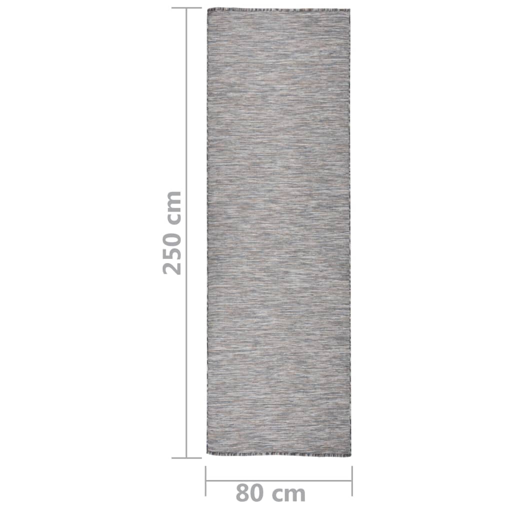 Utendørs flatvevd teppe 80x250 cm brun og blå