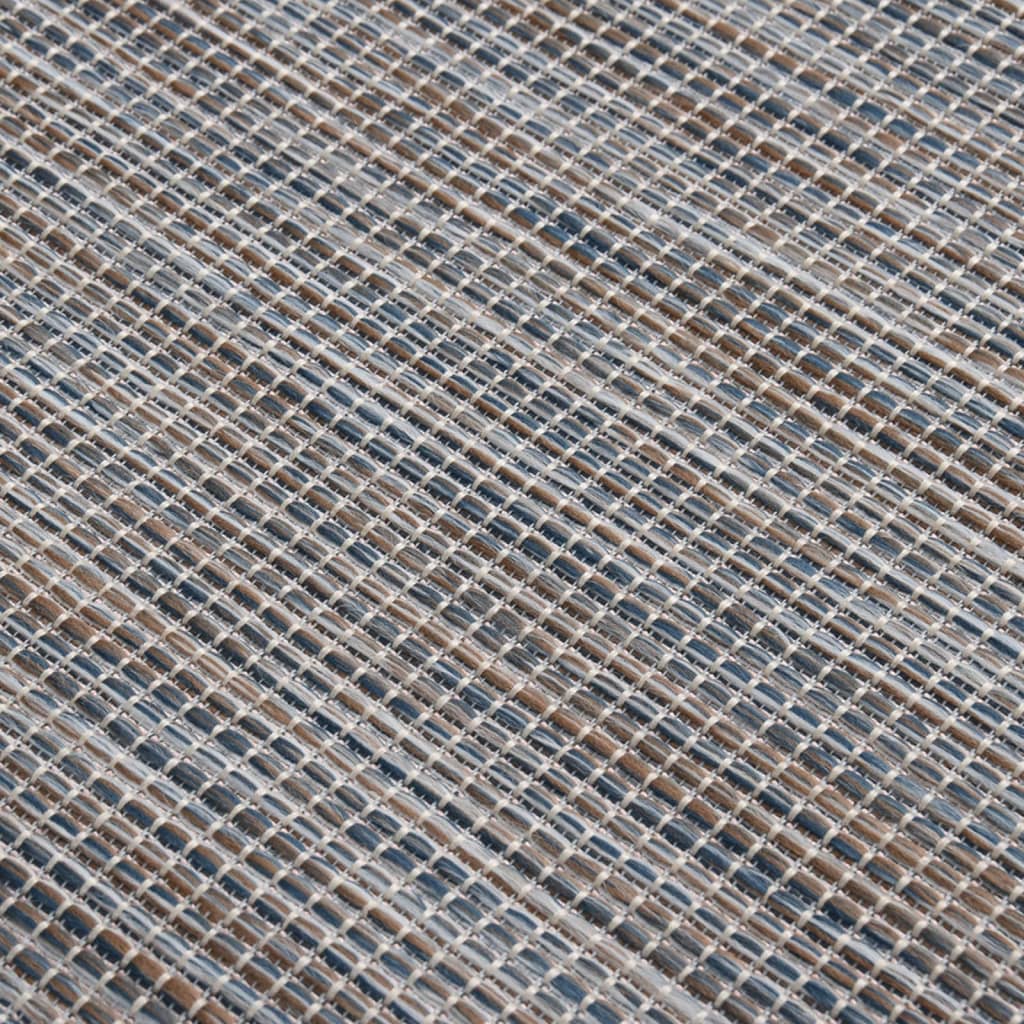 Utendørs flatvevd teppe 140x200 cm brun og blå