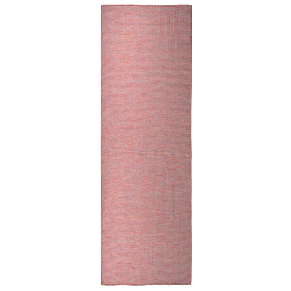 Utendørs flatvevd teppe 80x250 cm rød