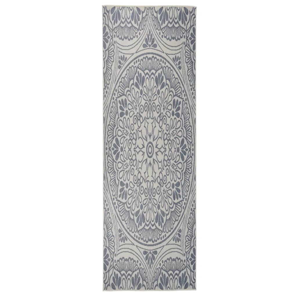 Utendørs flatvevd teppe 80x250 cm blå mønster