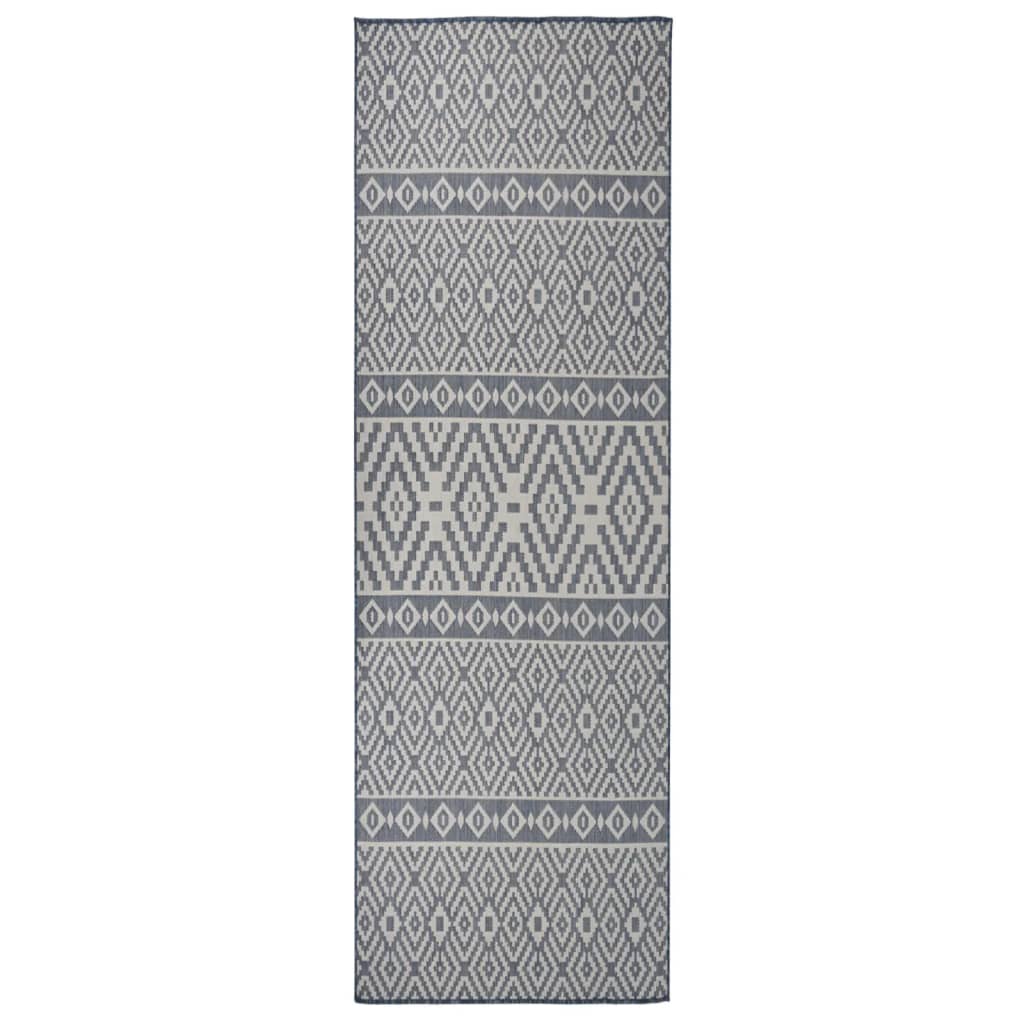 Utendørs flatvevd teppe 80x250 cm blå striper