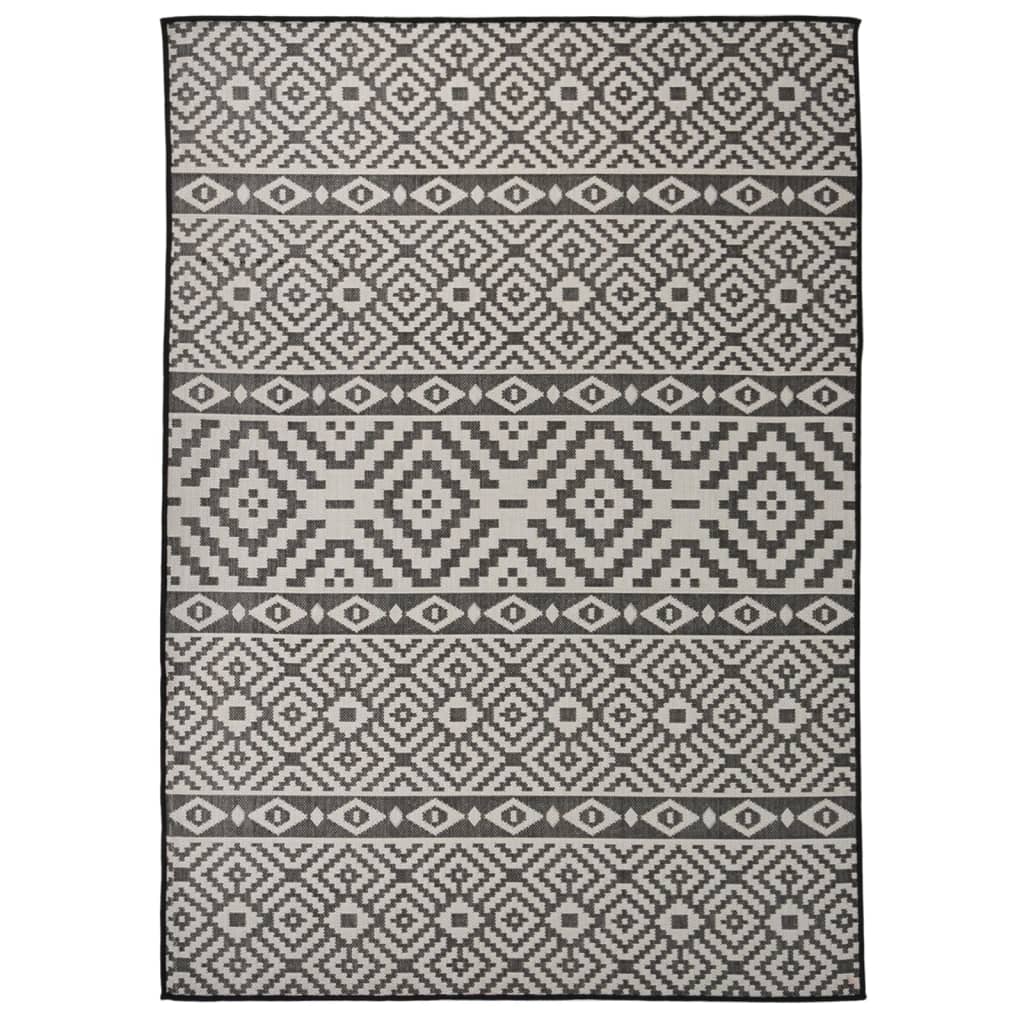 Utendørs flatvevd teppe 120x170 cm svart striper