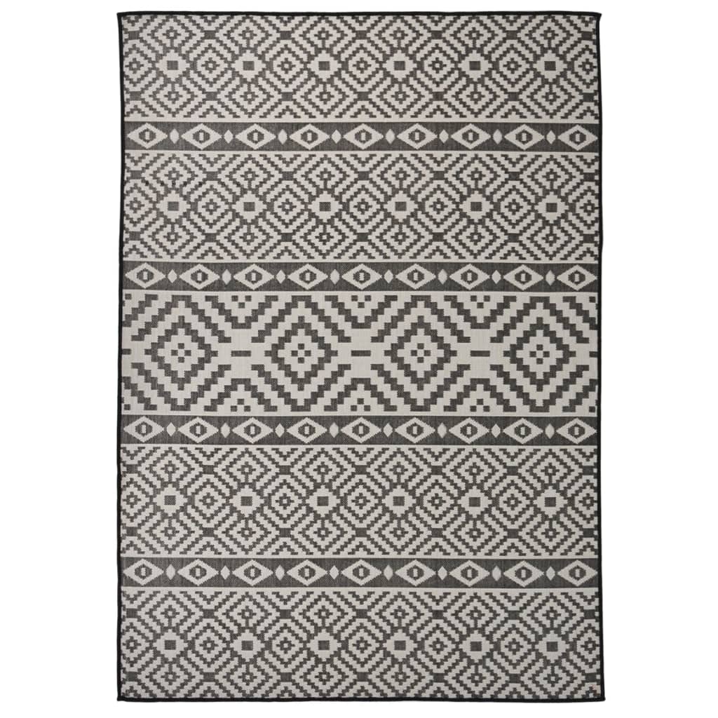 Utendørs flatvevd teppe 140x200 cm svart striper