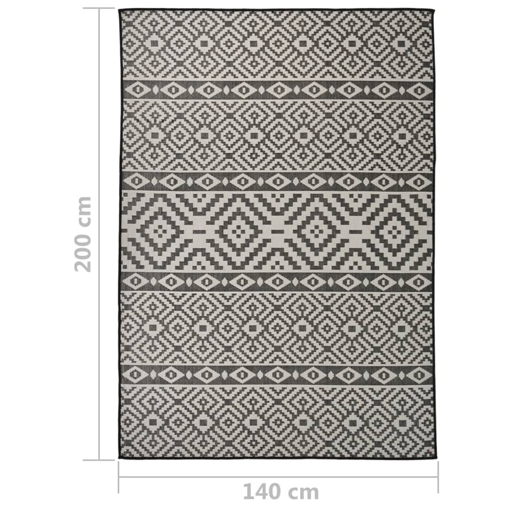 Utendørs flatvevd teppe 140x200 cm svart striper