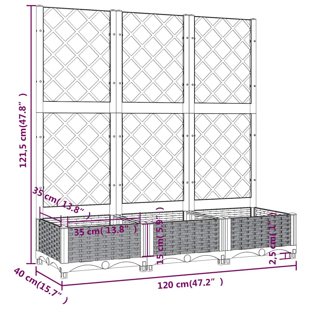 Plantekasse med espalier blågrå 120x40x121,5 cm PP