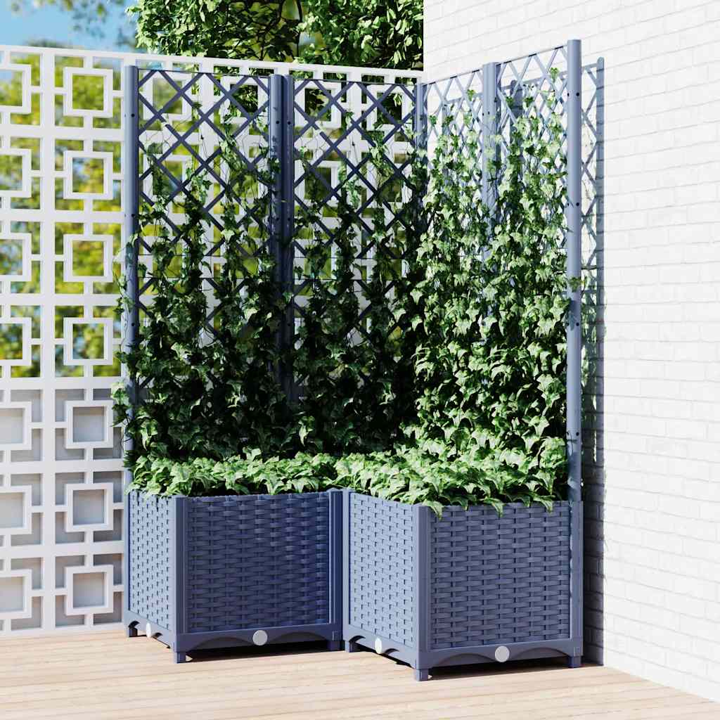 Plantekasse med espalier blågrå 80x80x136 cm PP