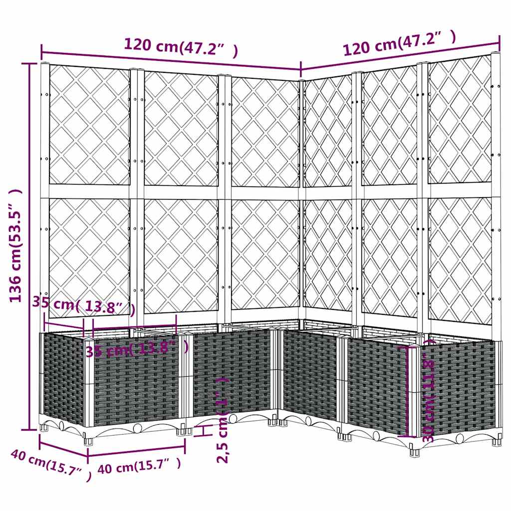 Plantekasse med espalier blågrå 120x120x136 cm PP