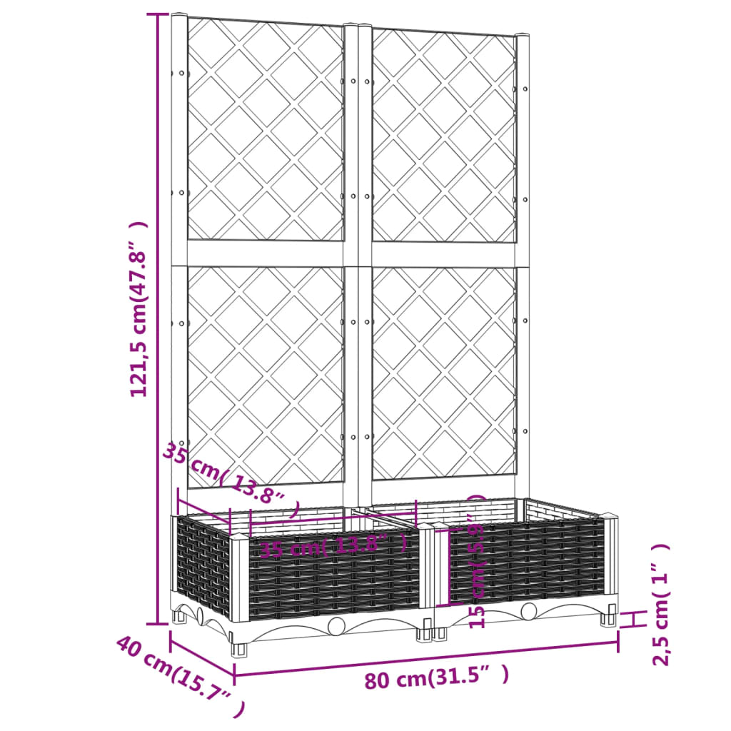 Hagepotte med espalier svart 80x40x121,5 cm PP