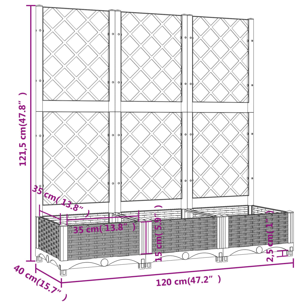 Hagepotte med espalier svart 120x40x121,5 cm PP